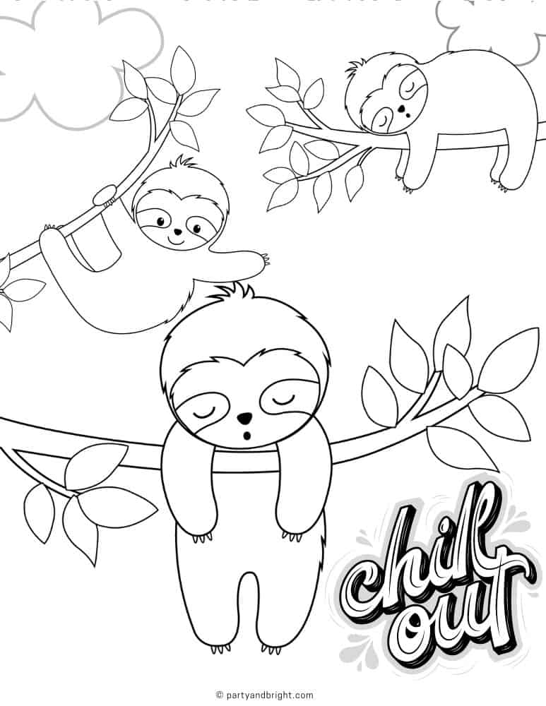 13 Cute Sloth Coloring Pages Printable Activities Party Bright