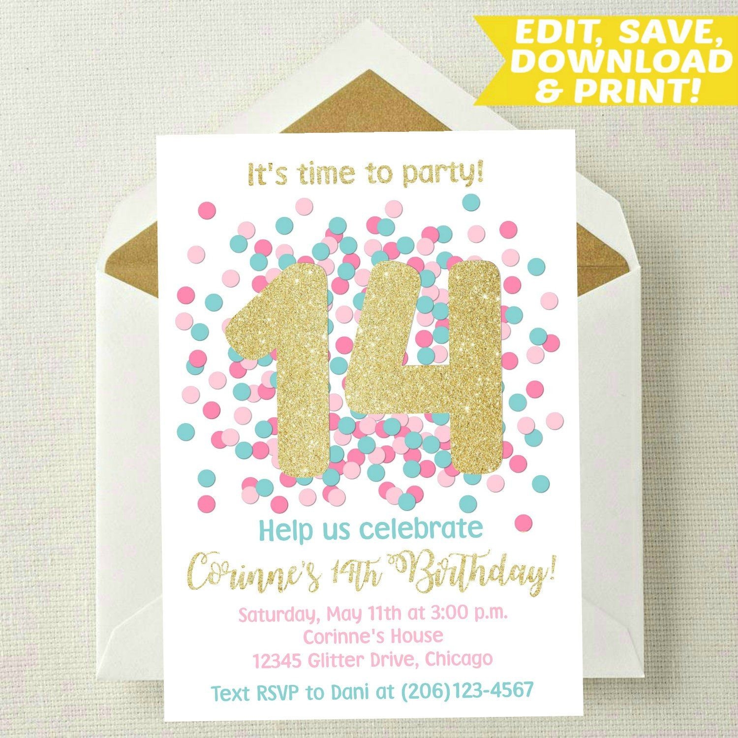 14Th Birthday Invitation Templates Invitationpiper78