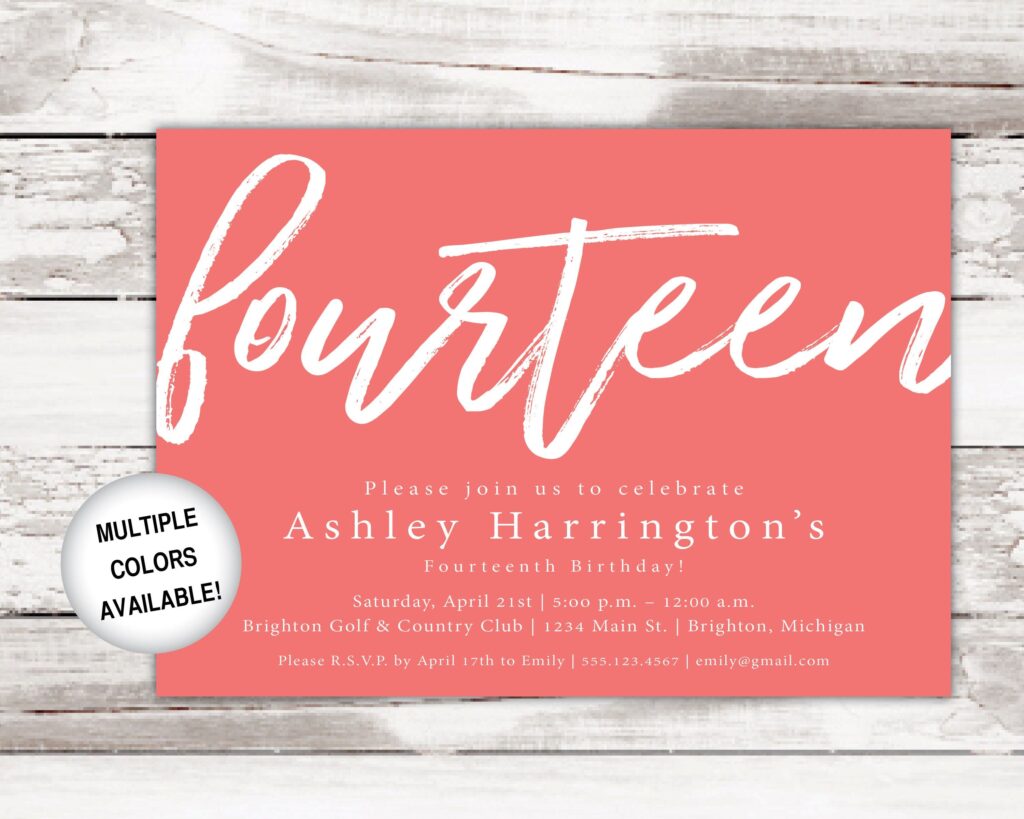 14Th Birthday Invitation Templates Invitationpiper78