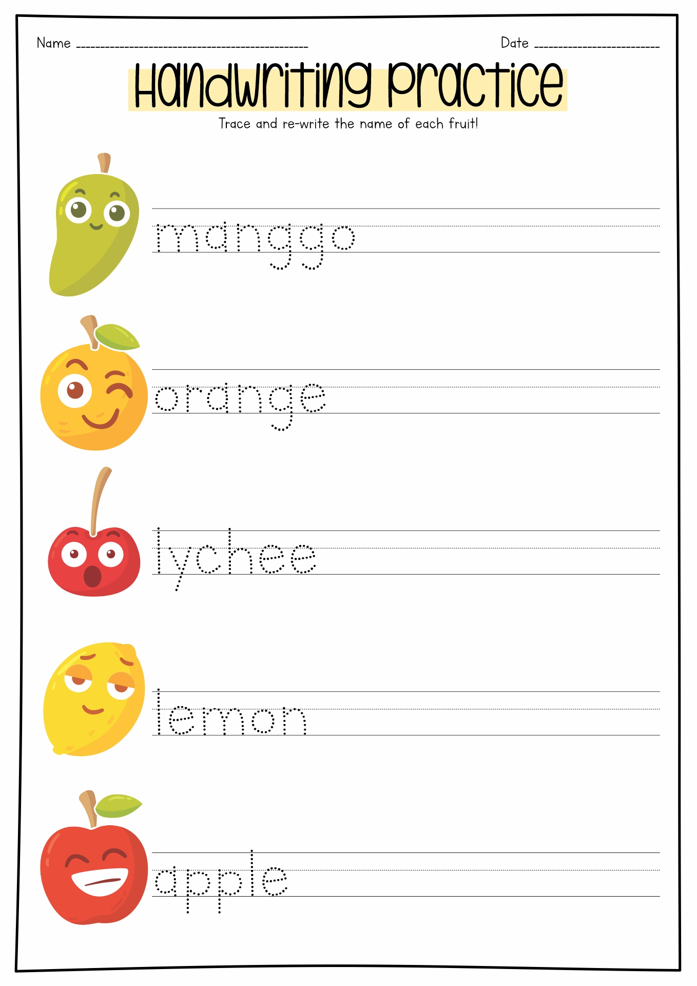 preschool writing worksheets