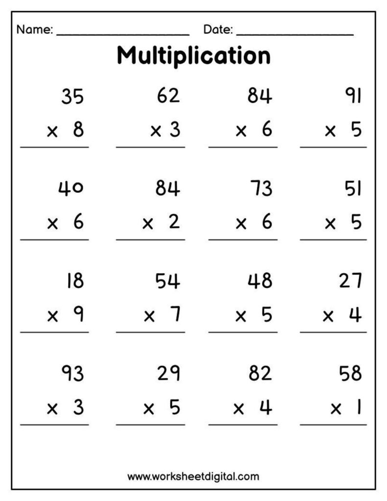 2 Digit Multiplication Worksheet Worksheets Library