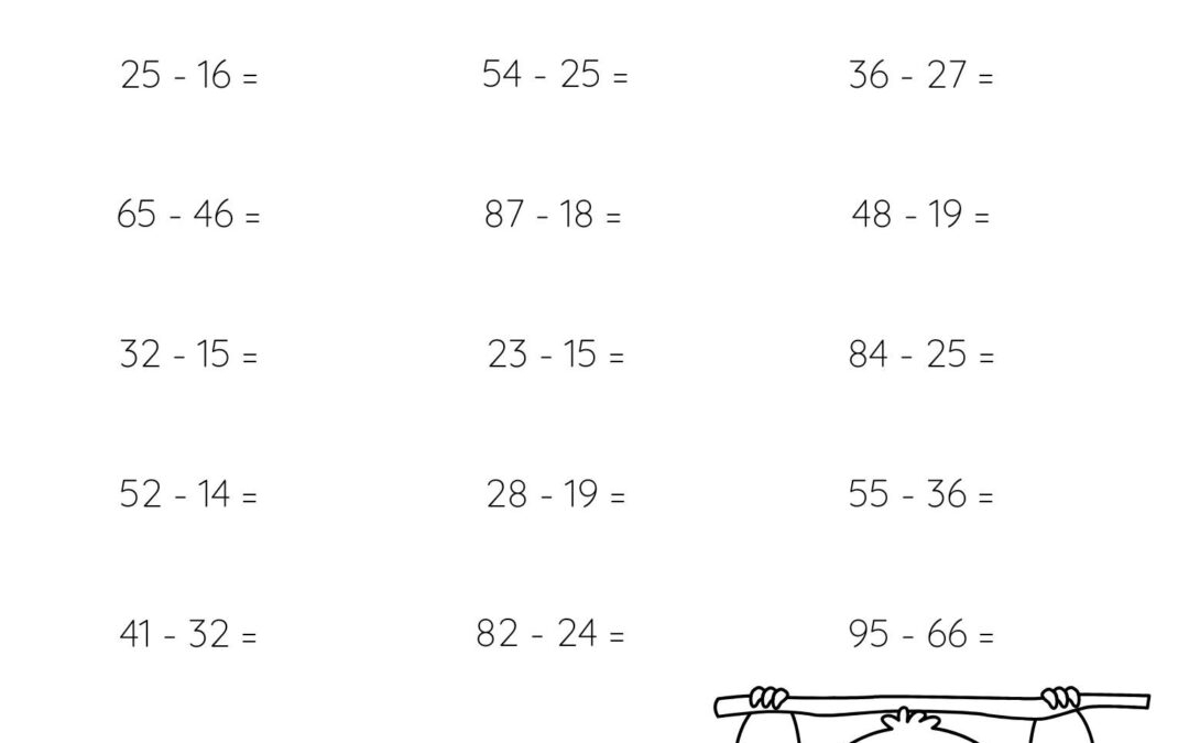 2 Digit Subtraction Mental Math Worksheet No Borrowing