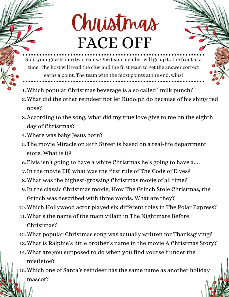 2022 Christmas Printable Trivia Group Game Company Work Party Etsy 