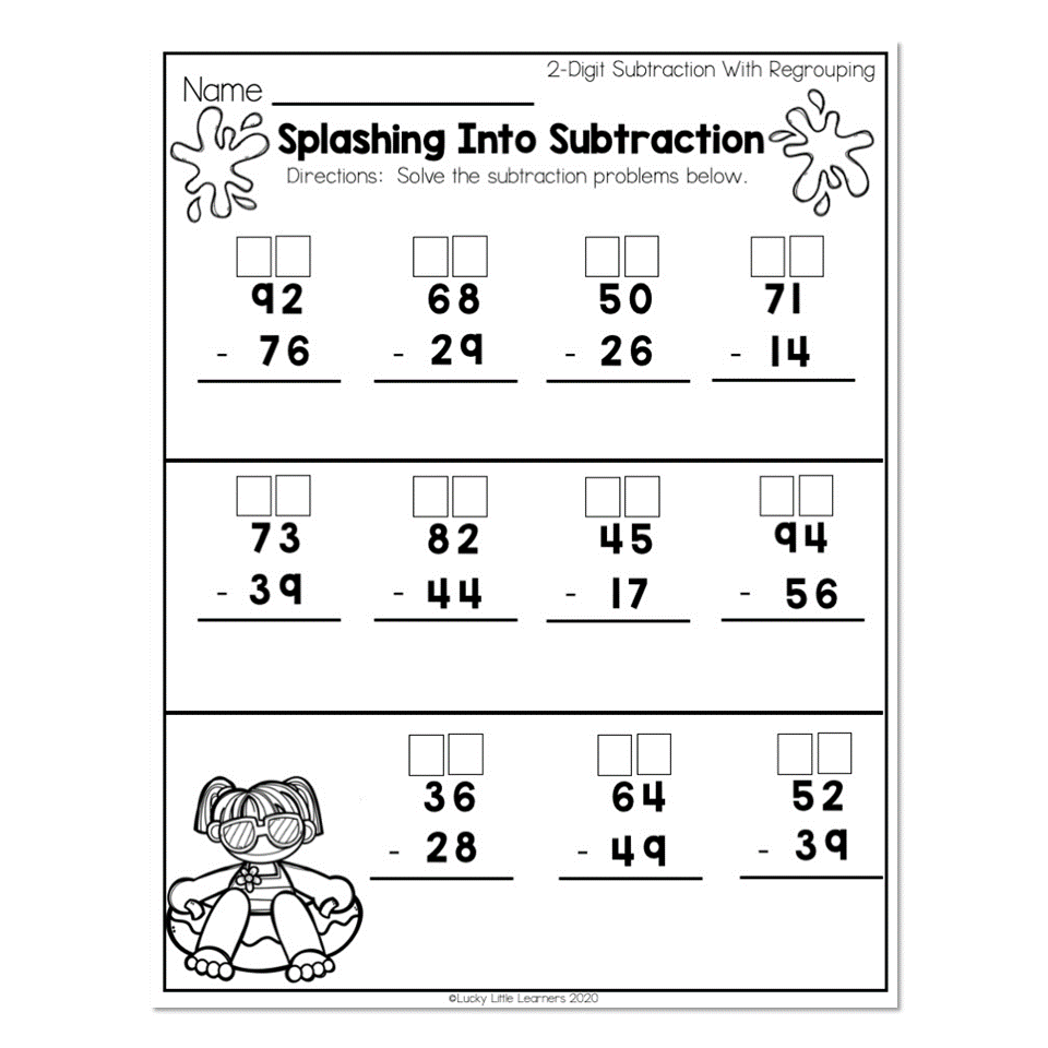 2nd Grade Math Worksheets Place Value 2 Digit Subtraction With 
