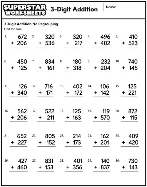 3 digit addition worksheets