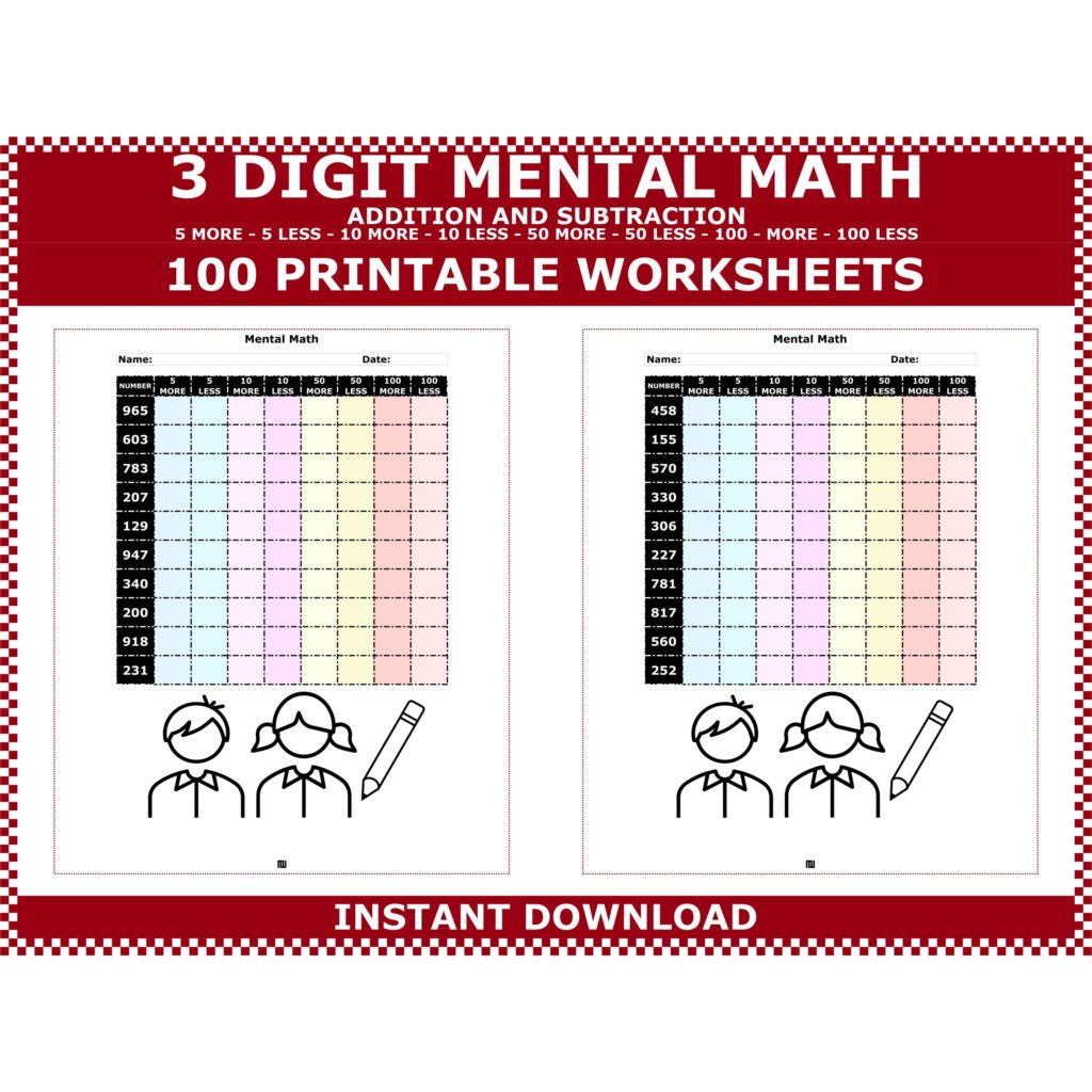 3 Digit Mental Math Worksheets For Homeschooling Mentally Adding