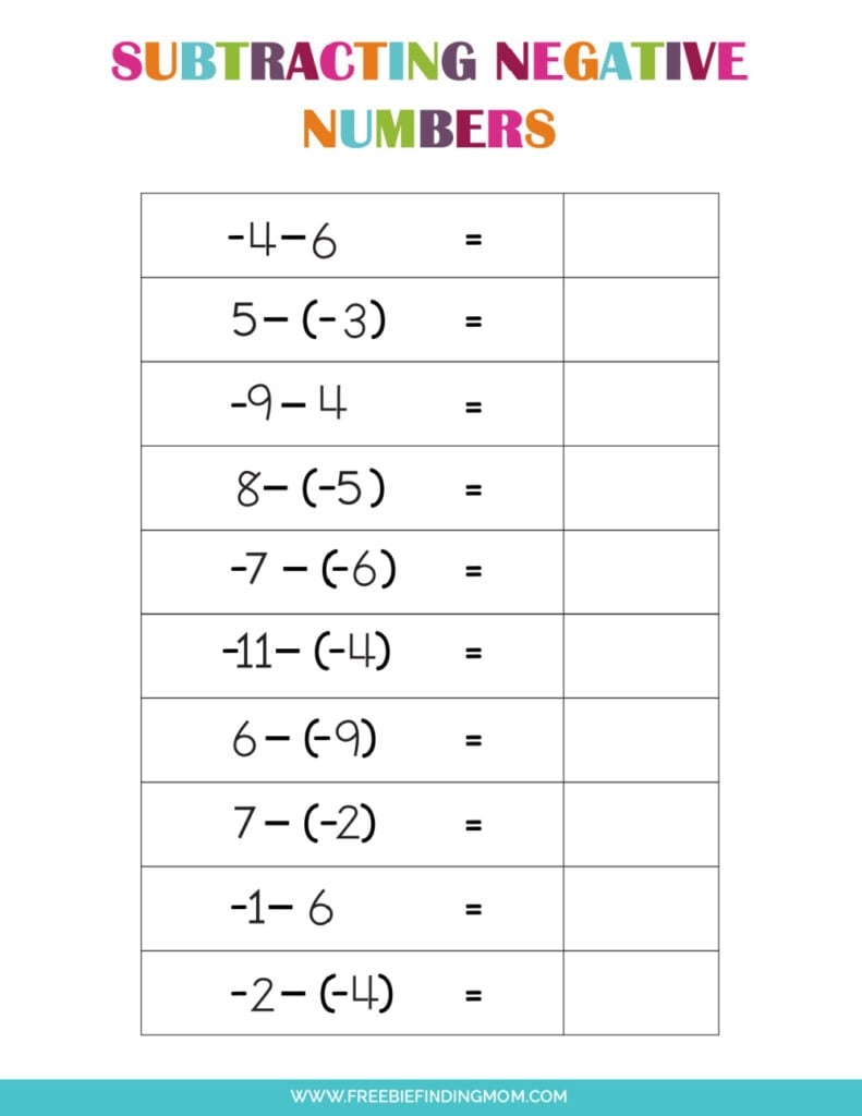 adding subtracting negative numbers worksheet