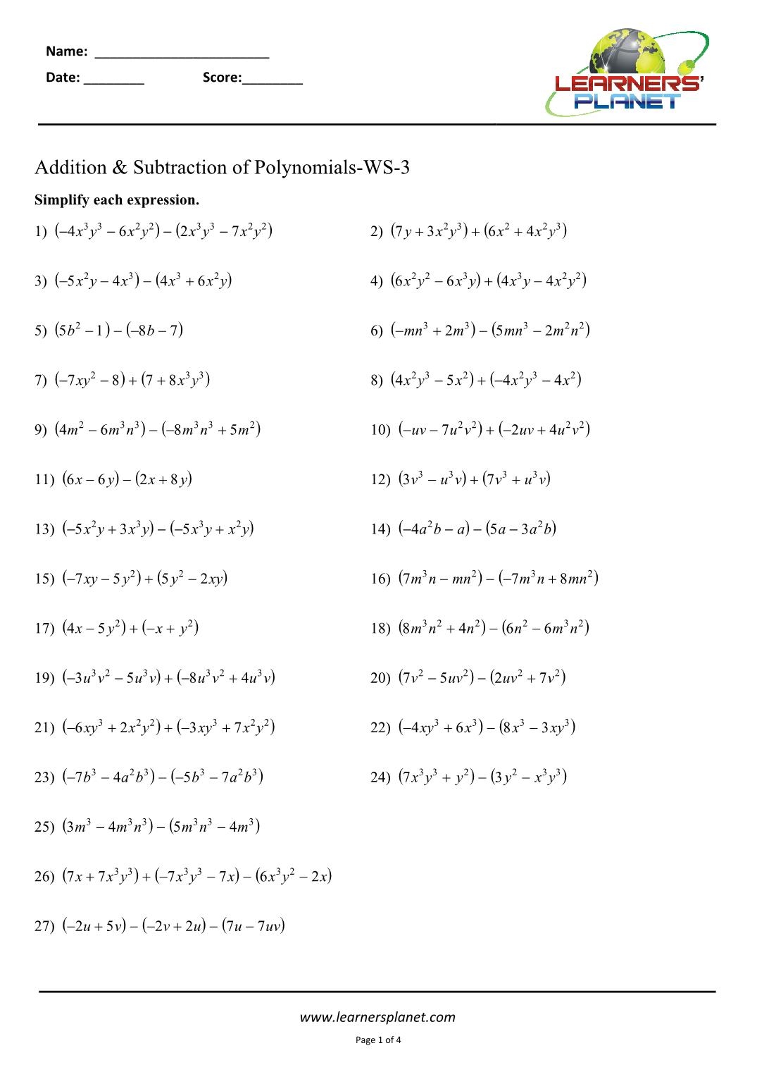 algebraic terms worksheet