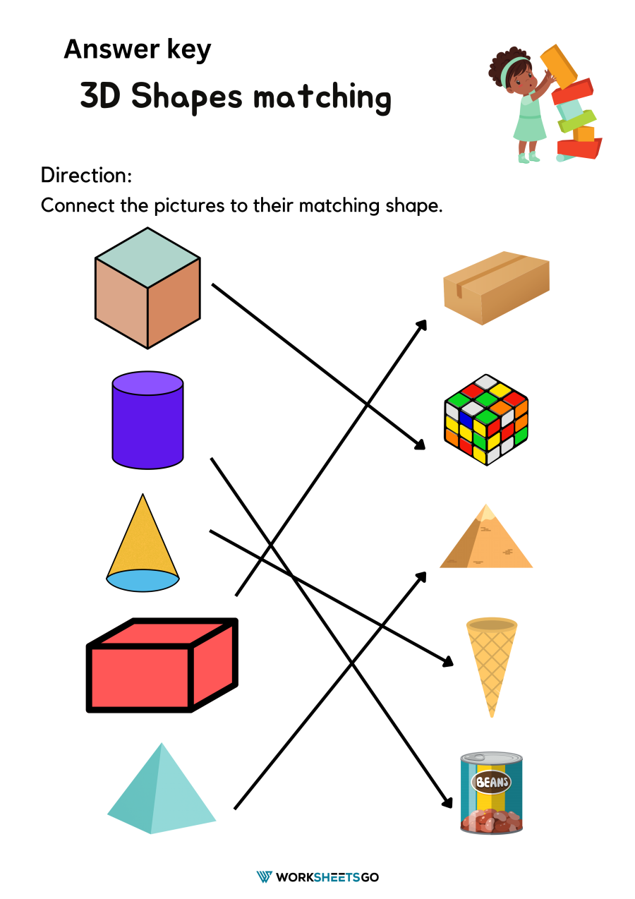 3D Shapes Matching Worksheets WorksheetsGO