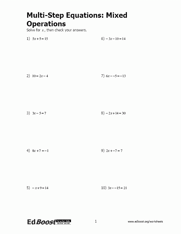 2 step equations worksheet pdf