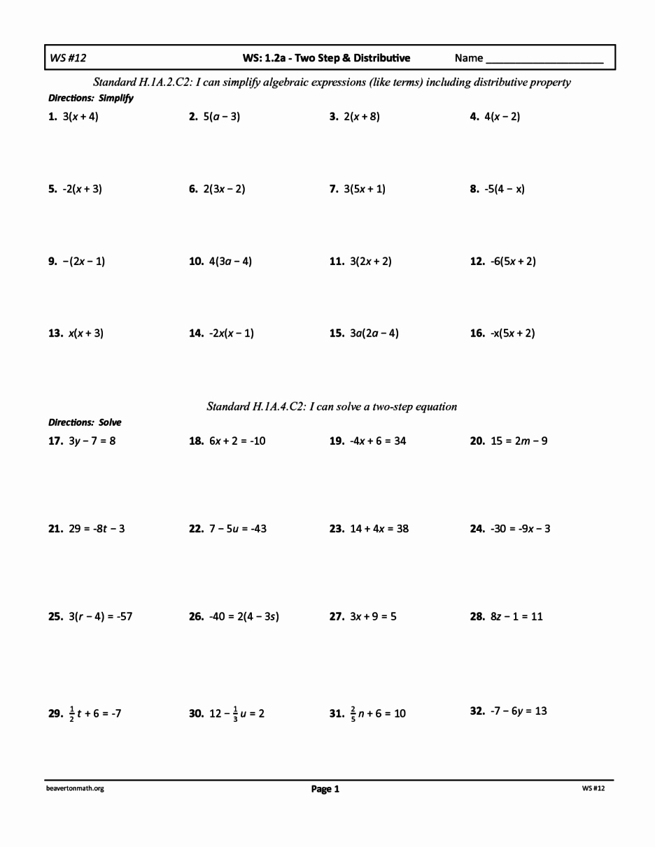 two step equation worksheet