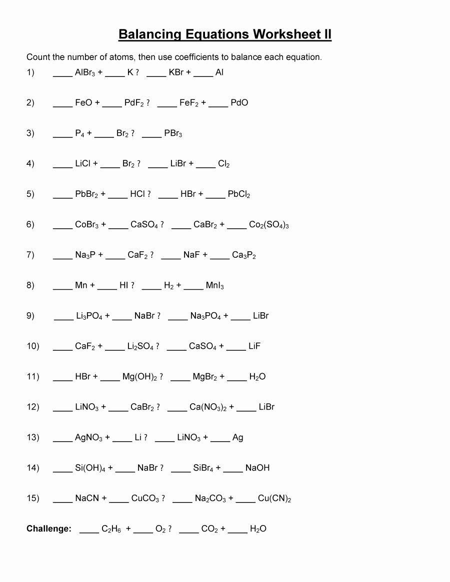 chemical equation balancing worksheet