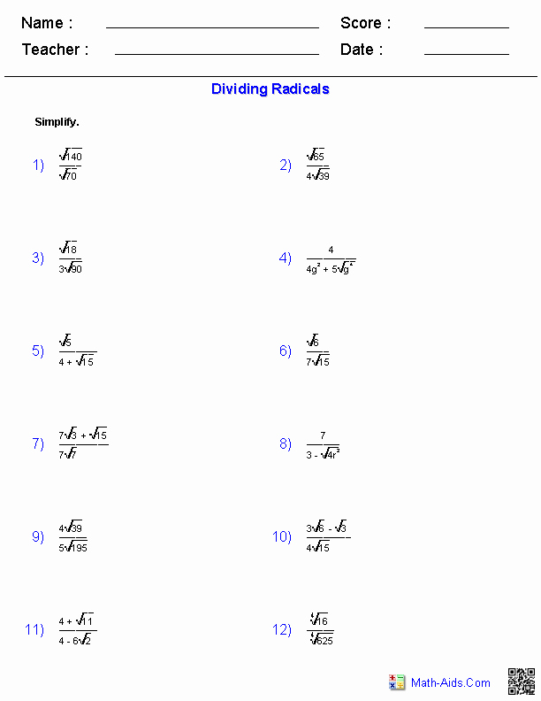 49 Simplifying Radical Expressions Worksheet Chessmuseum Template Library