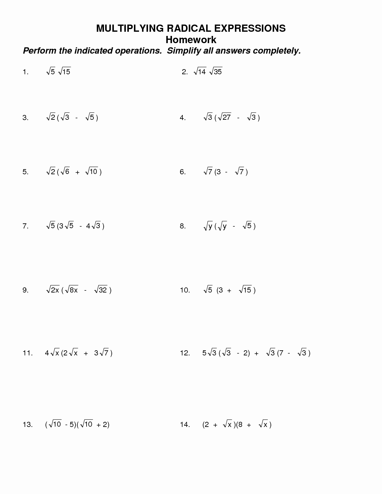 49 Simplifying Radical Expressions Worksheet Chessmuseum Template Library