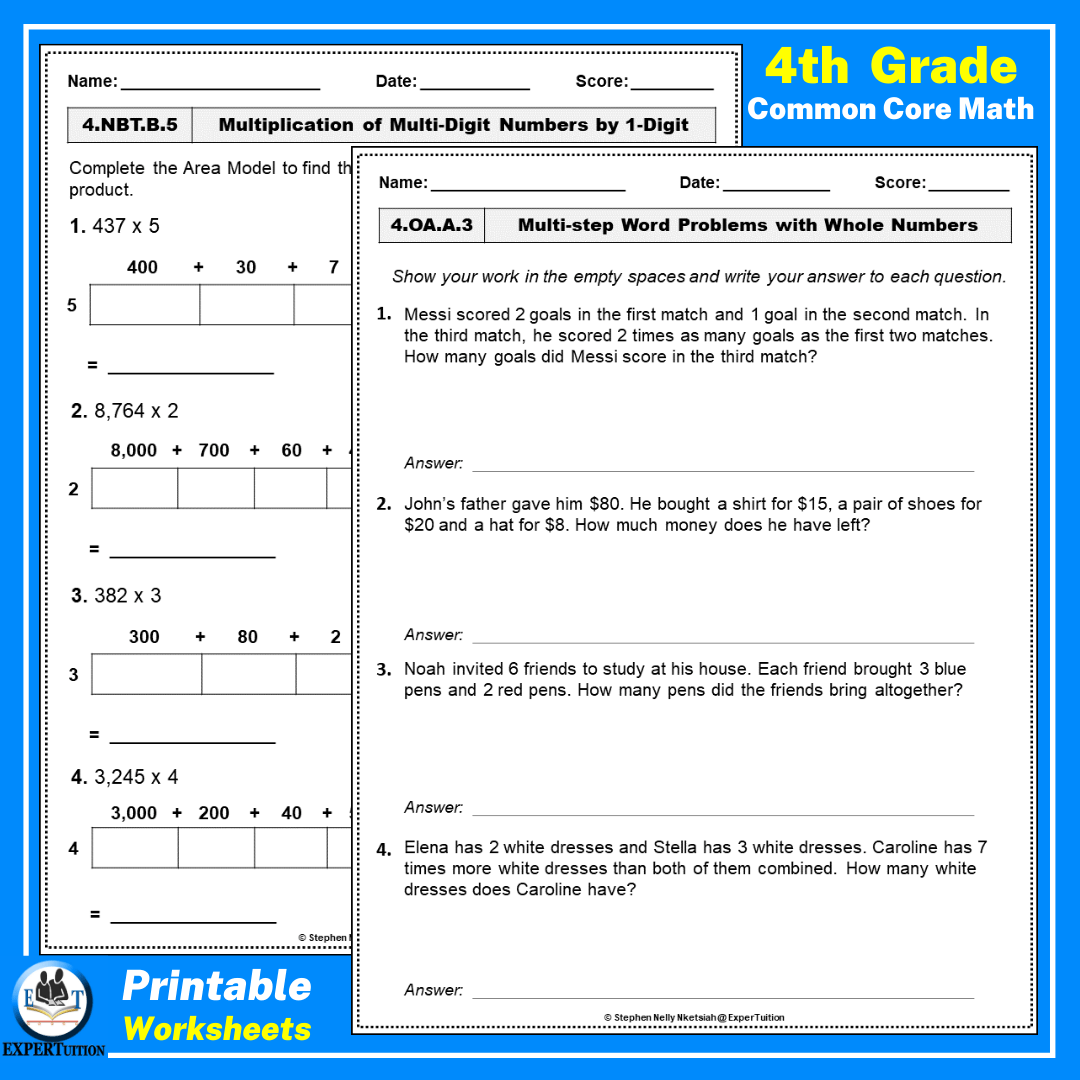4th Grade Common Core Math Worksheets ExperTuition Worksheets Library