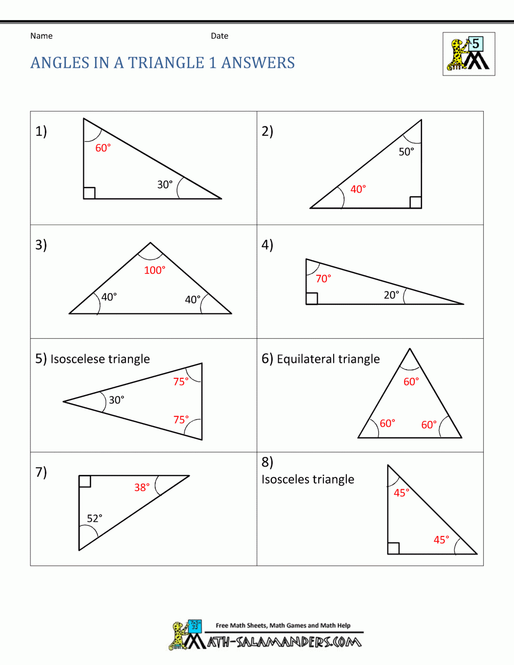 angle worksheets