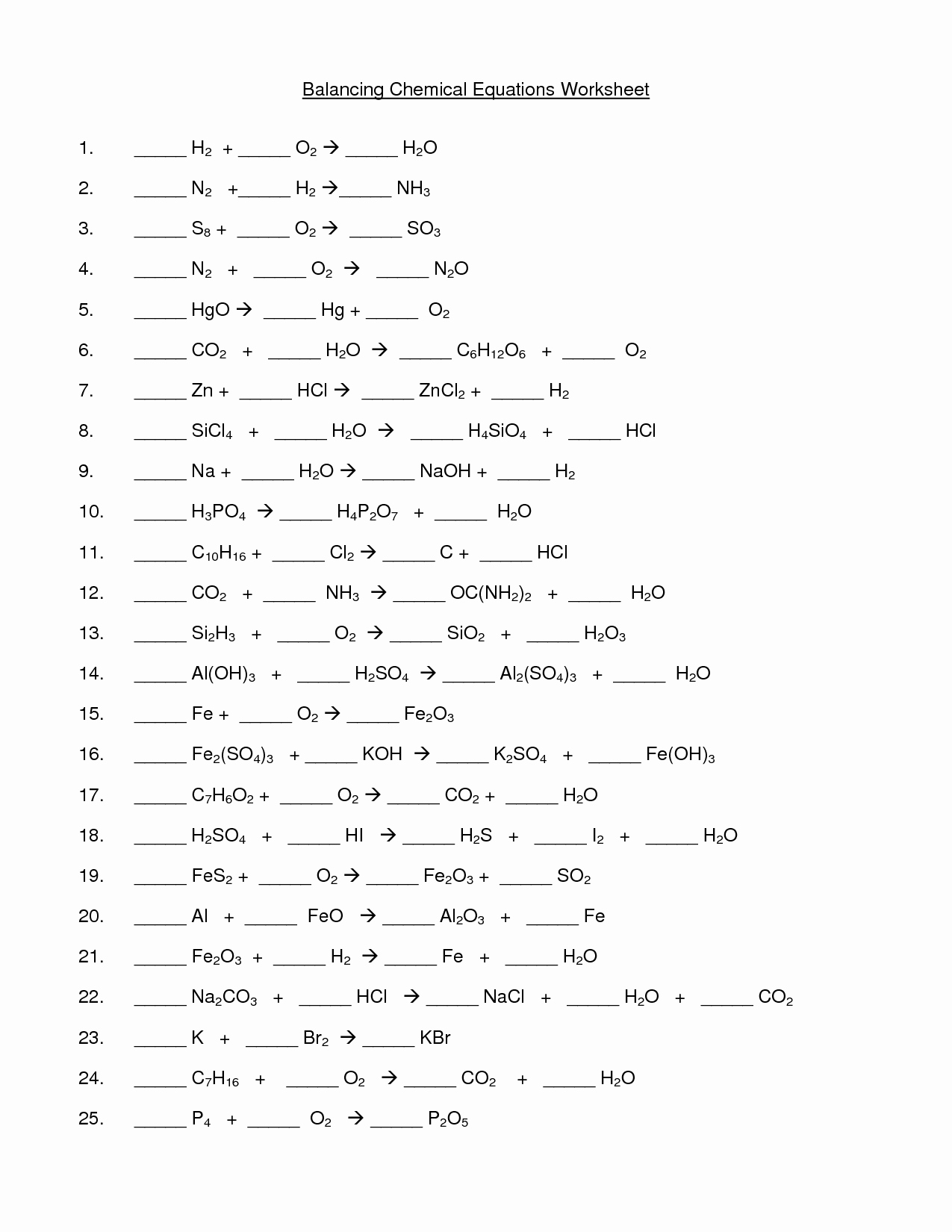 50 Balancing Chemical Equation Worksheet Chessmuseum Template Library