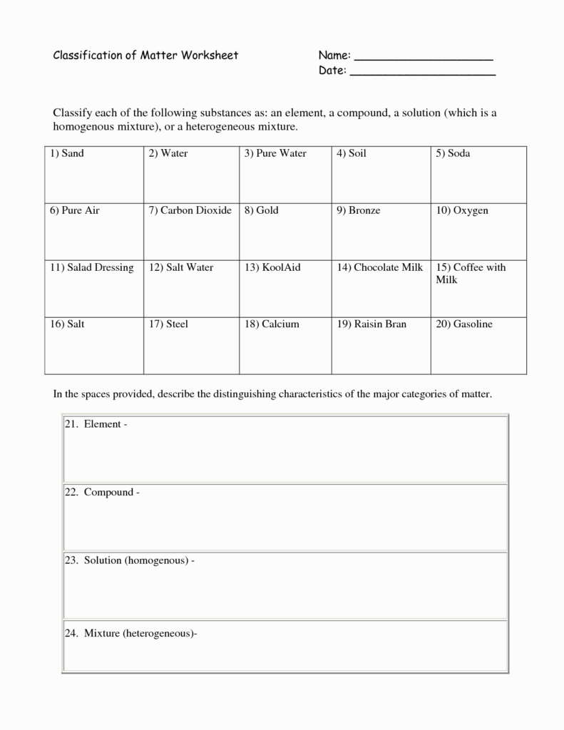 50 Classification Of Matter Worksheet