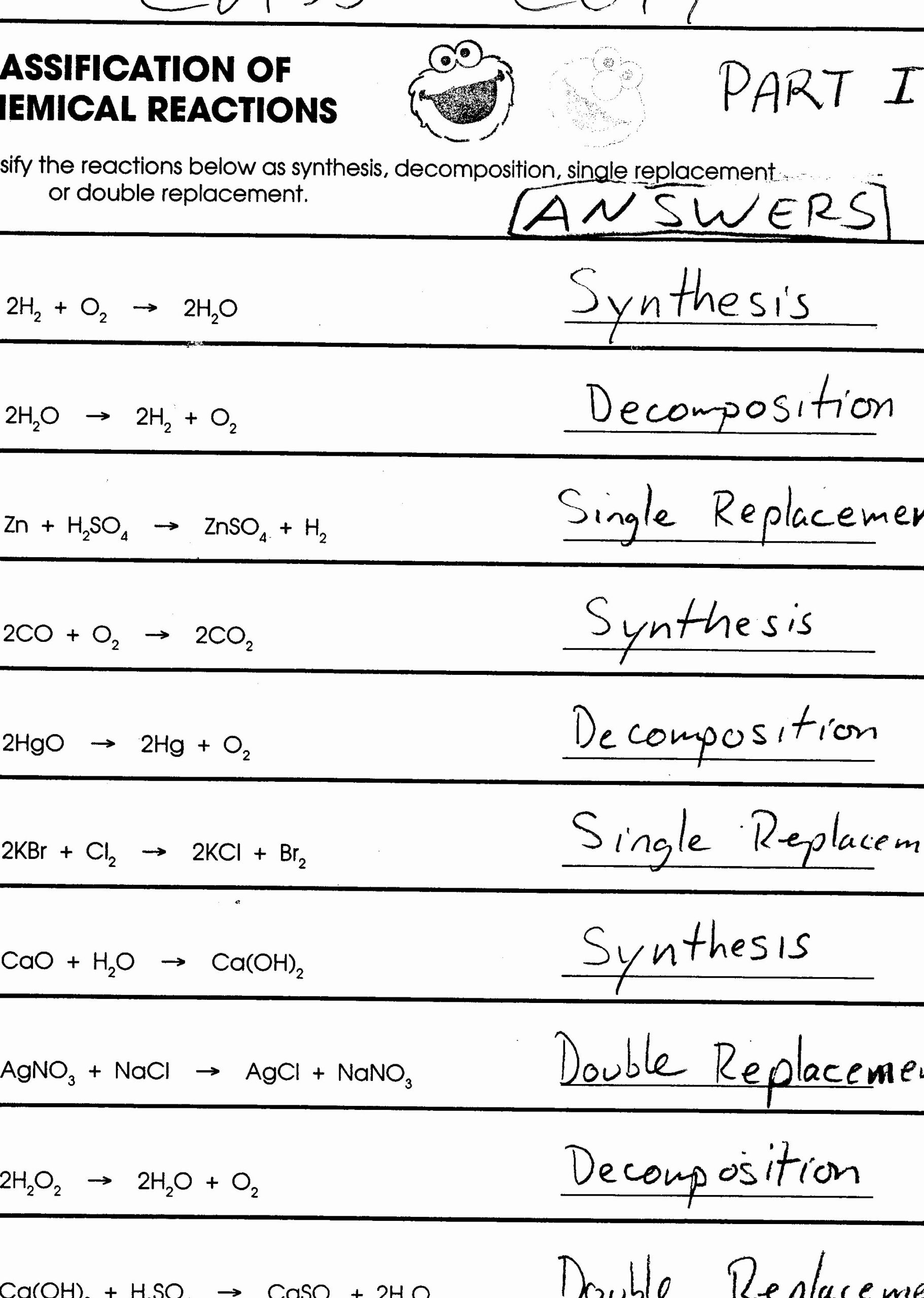 chemical reactions worksheet