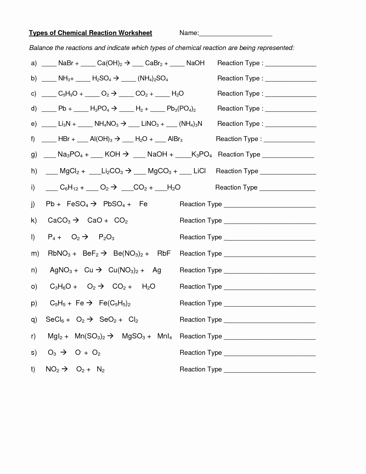 50 Classifying Chemical Reactions Worksheet