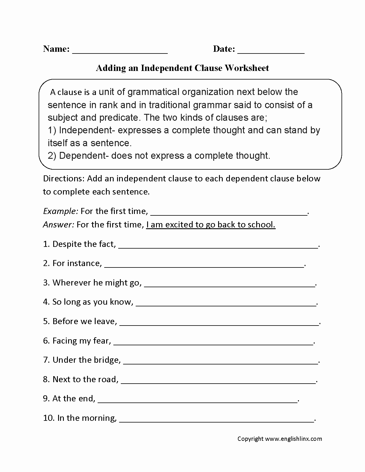 50 Independent And Dependent Clauses Worksheet Chessmuseum Template 