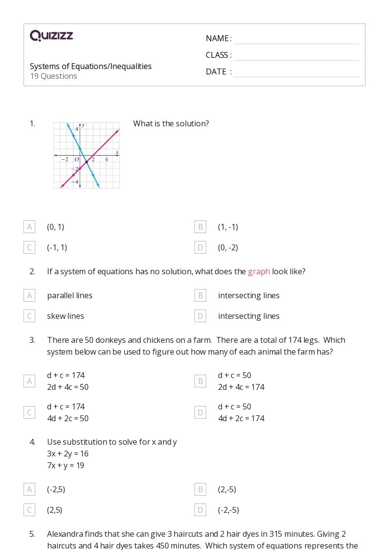 50 Inequalities And System Of Equations Worksheets For 9th Class 