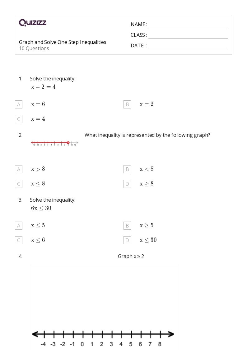 50 One Step Inequalities Worksheets For 5th Year On Quizizz 