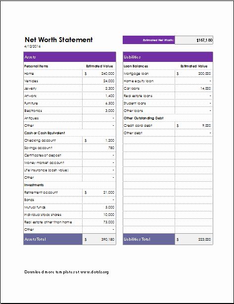 50 Personal Net Worth Worksheet