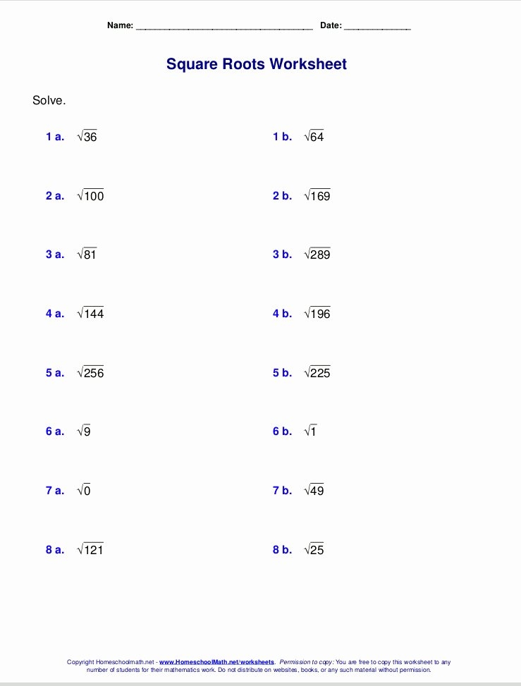 simplifying square roots worksheet