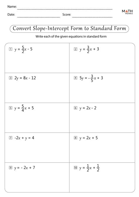 slope intercept equations worksheet