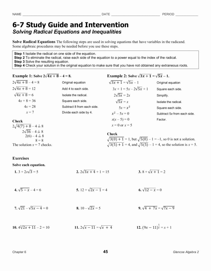 solving radical equations worksheet
