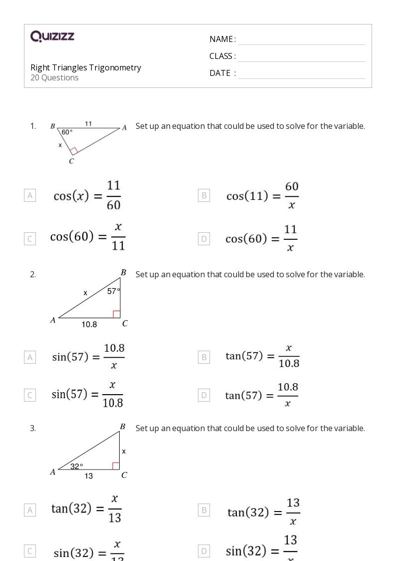 trigonometry worksheets