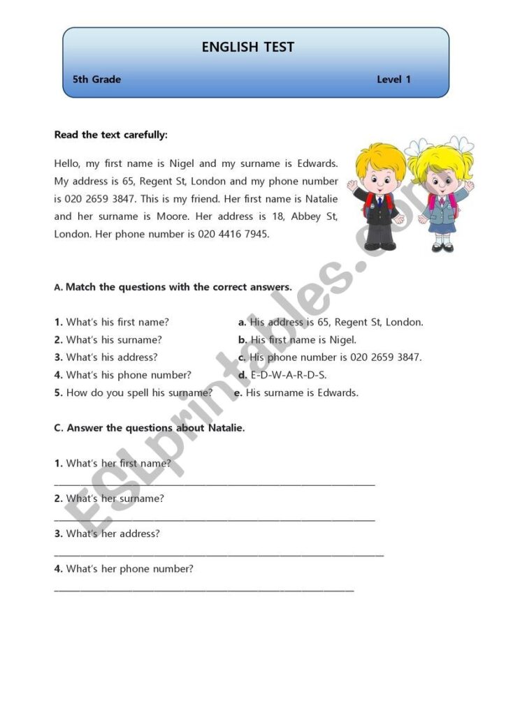 5th Grade English Test English ESL Worksheets Pdf Doc 57 OFF