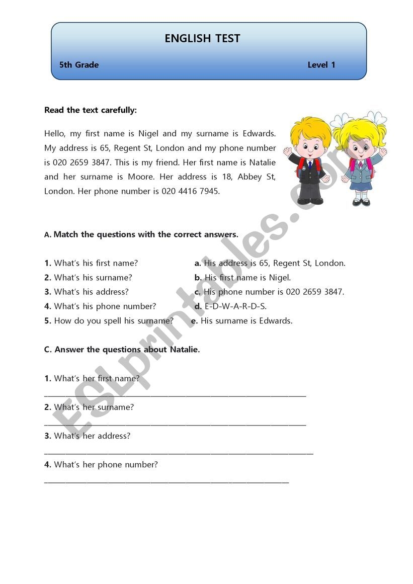 5th Grade English Test English ESL Worksheets Pdf Doc 57 OFF