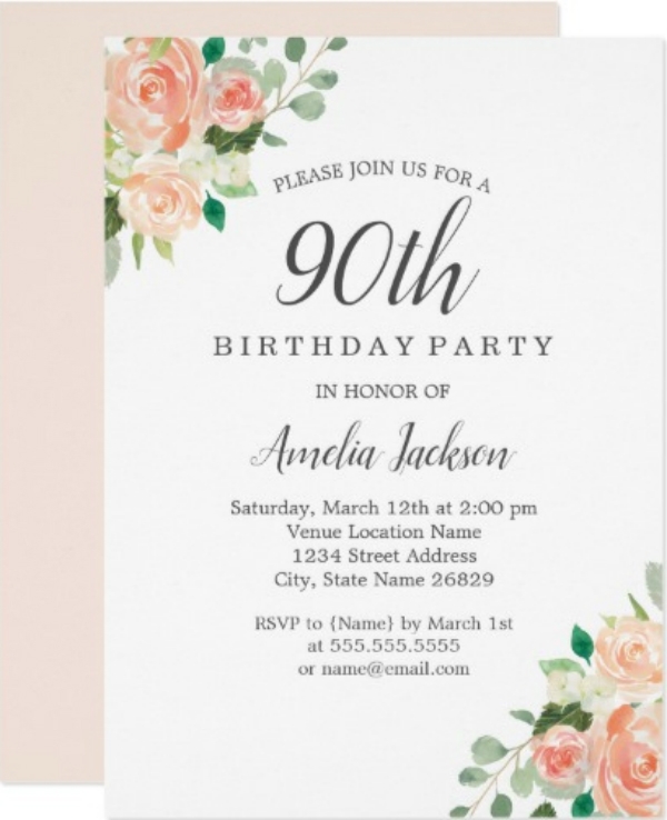 6 90th Birthday Invitations Designs Templates DOC PSD AI