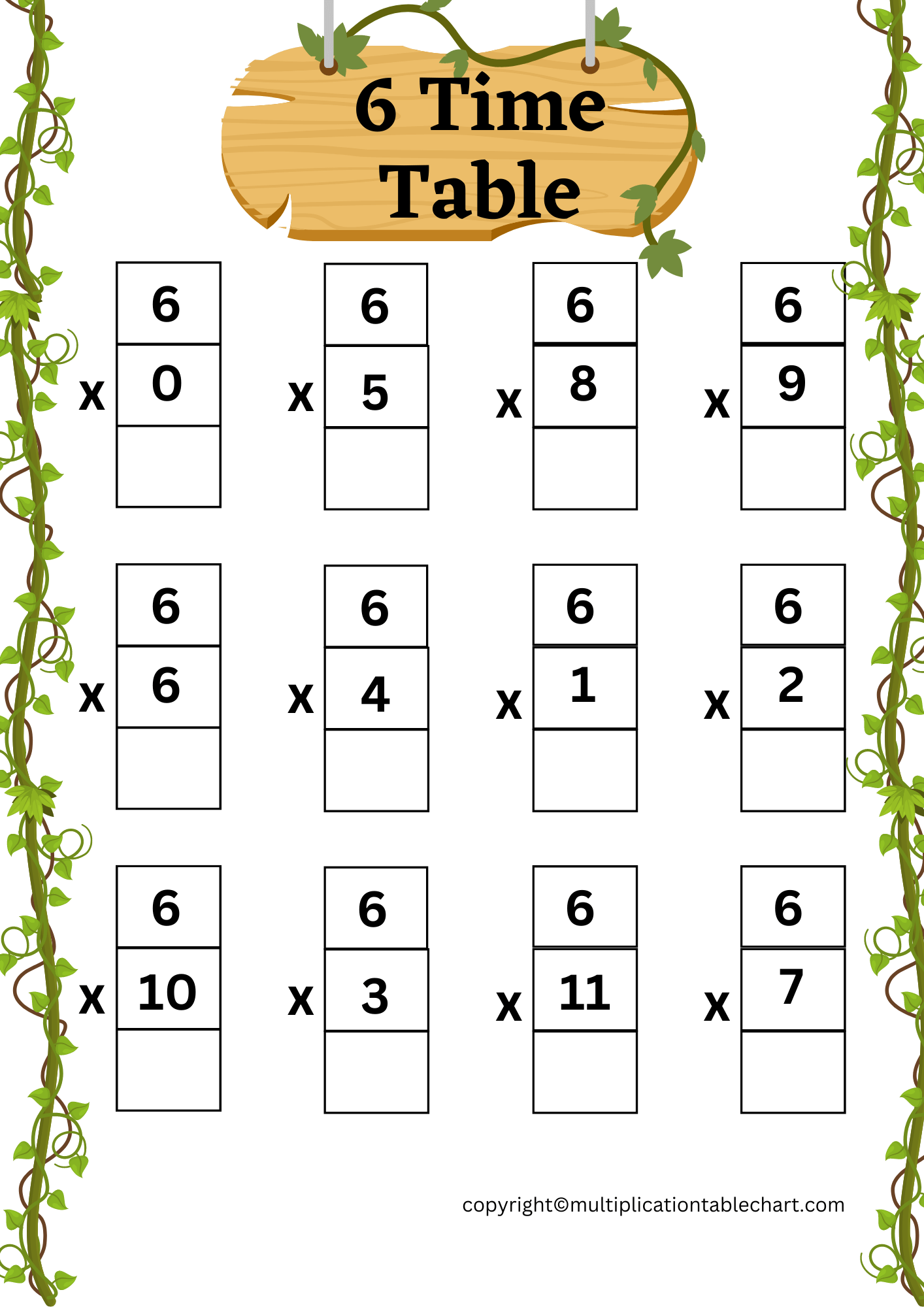 6 multiplication table worksheet