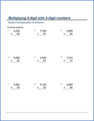 6th Grade Math Worksheets Multiplication Learning Printable