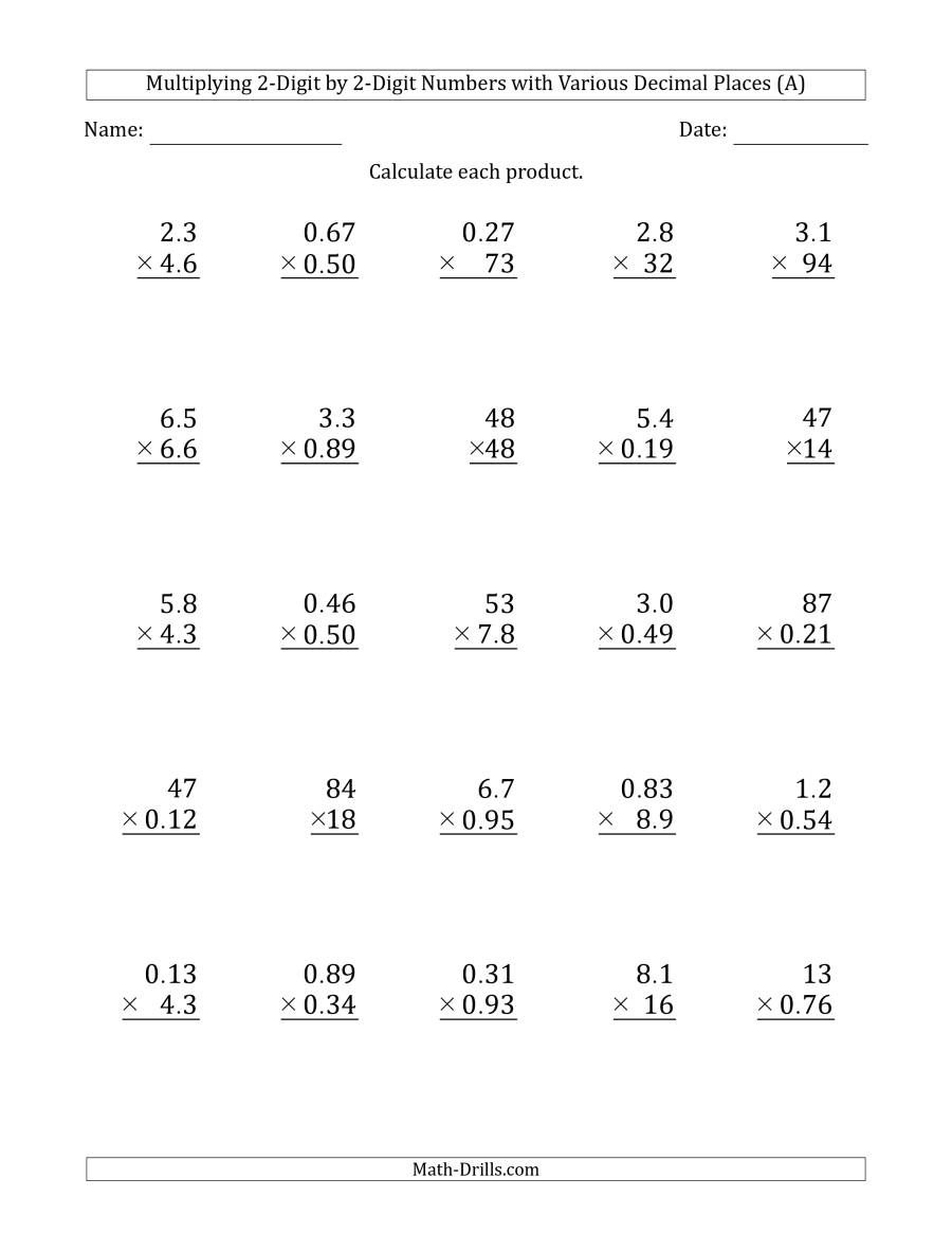 6th grade multiplication worksheets