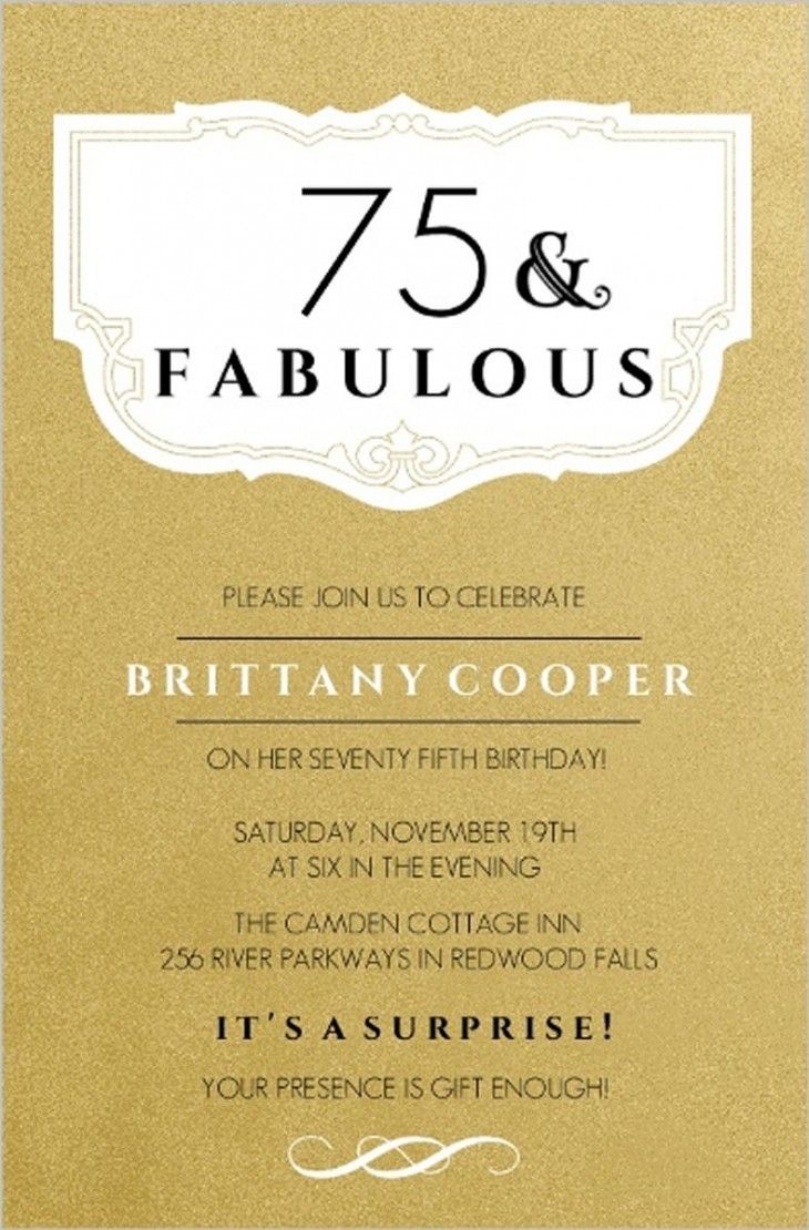 75Th Birthday Invitation Template Printable Calendars AT A GLANCE