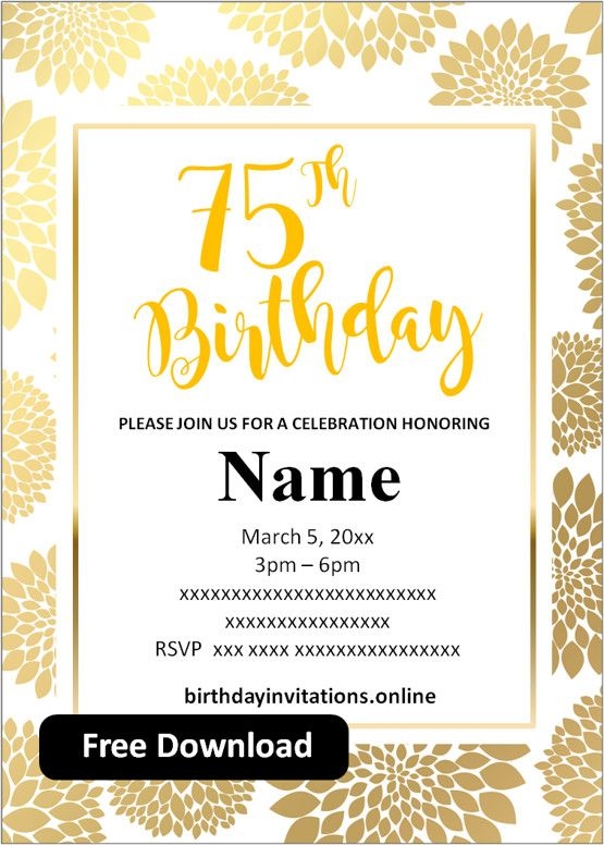 75Th Birthday Invitation Templates Free Printable Word Searches