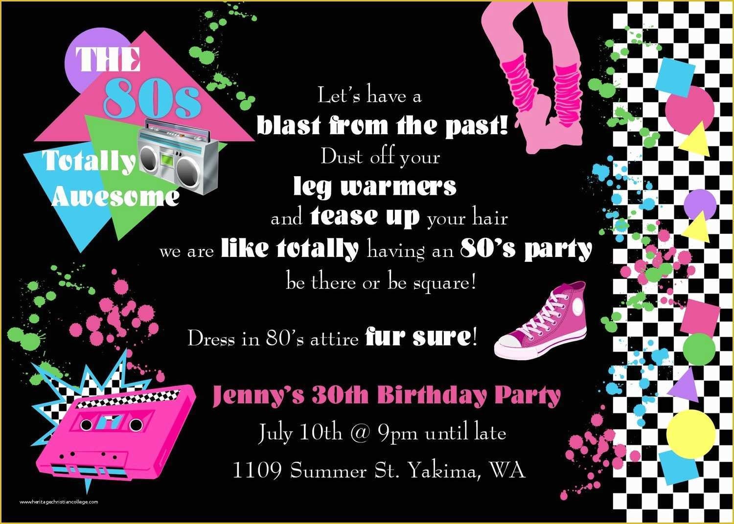 80 39 s Theme Party Invitation Templates Free Of 80s Party Invitations 