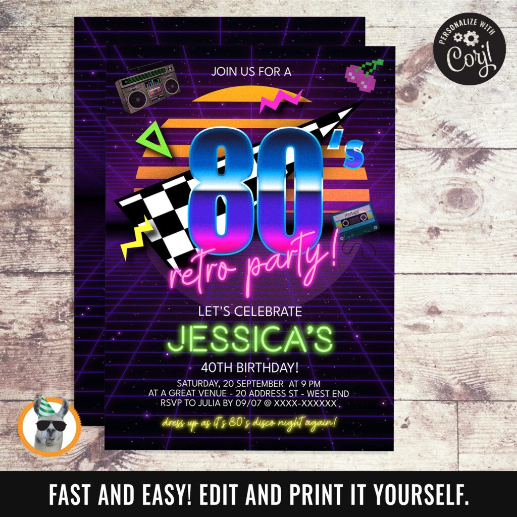 80S Invitation Template