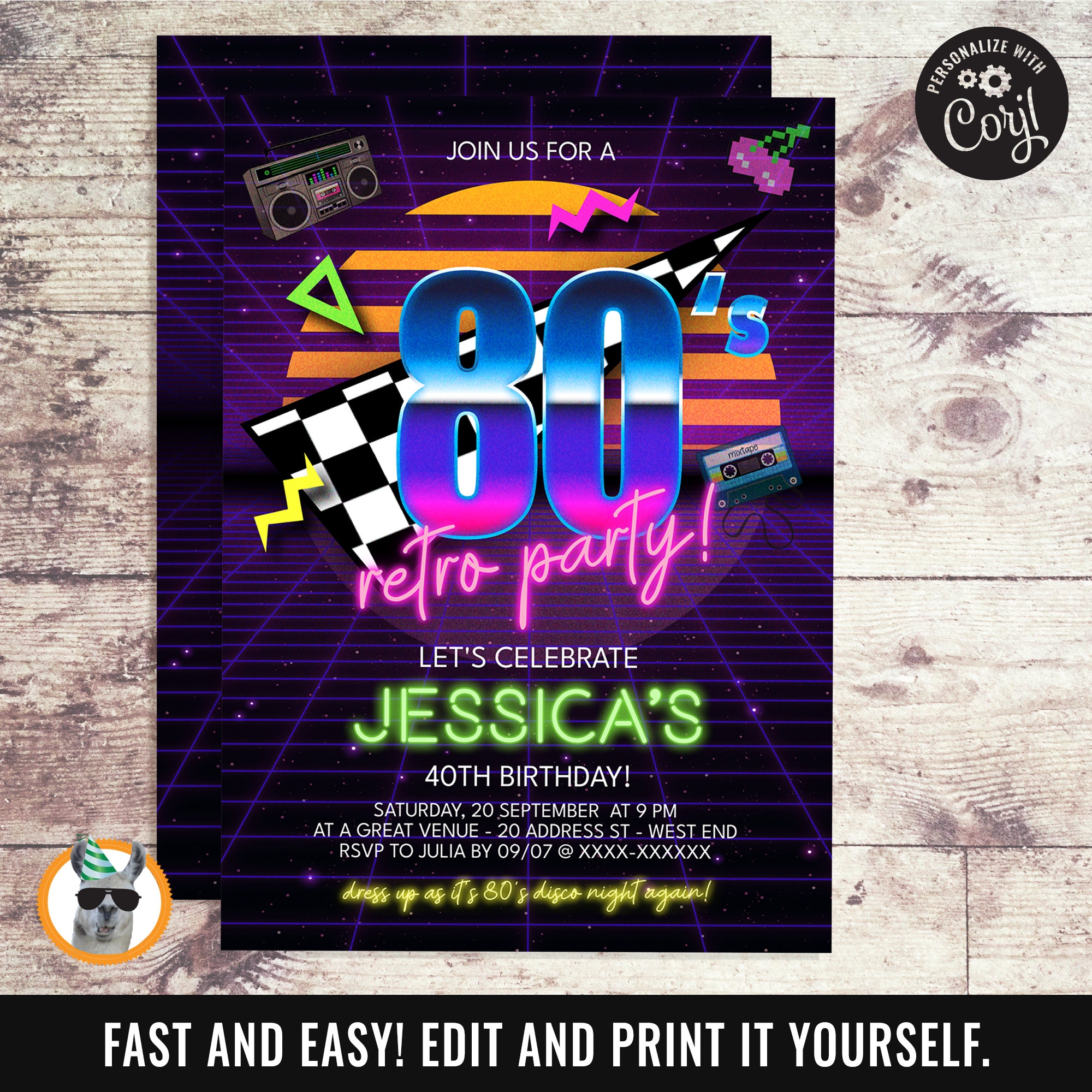 80S Invitation Template
