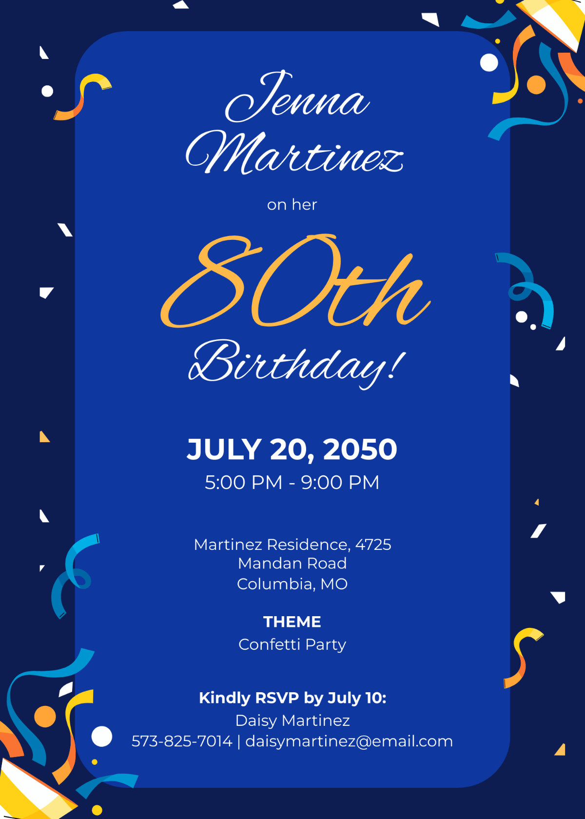 80th Birthday Invitation Templates Edit Online Download Template
