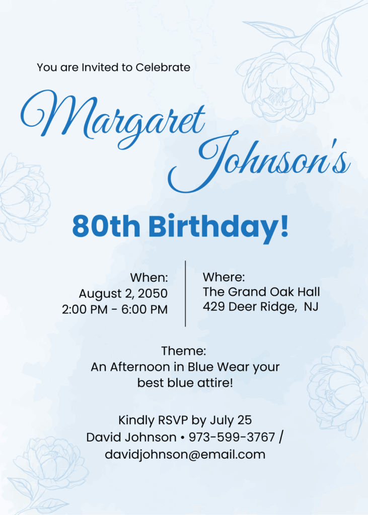 80th Birthday Invitation Templates Edit Online Download Template