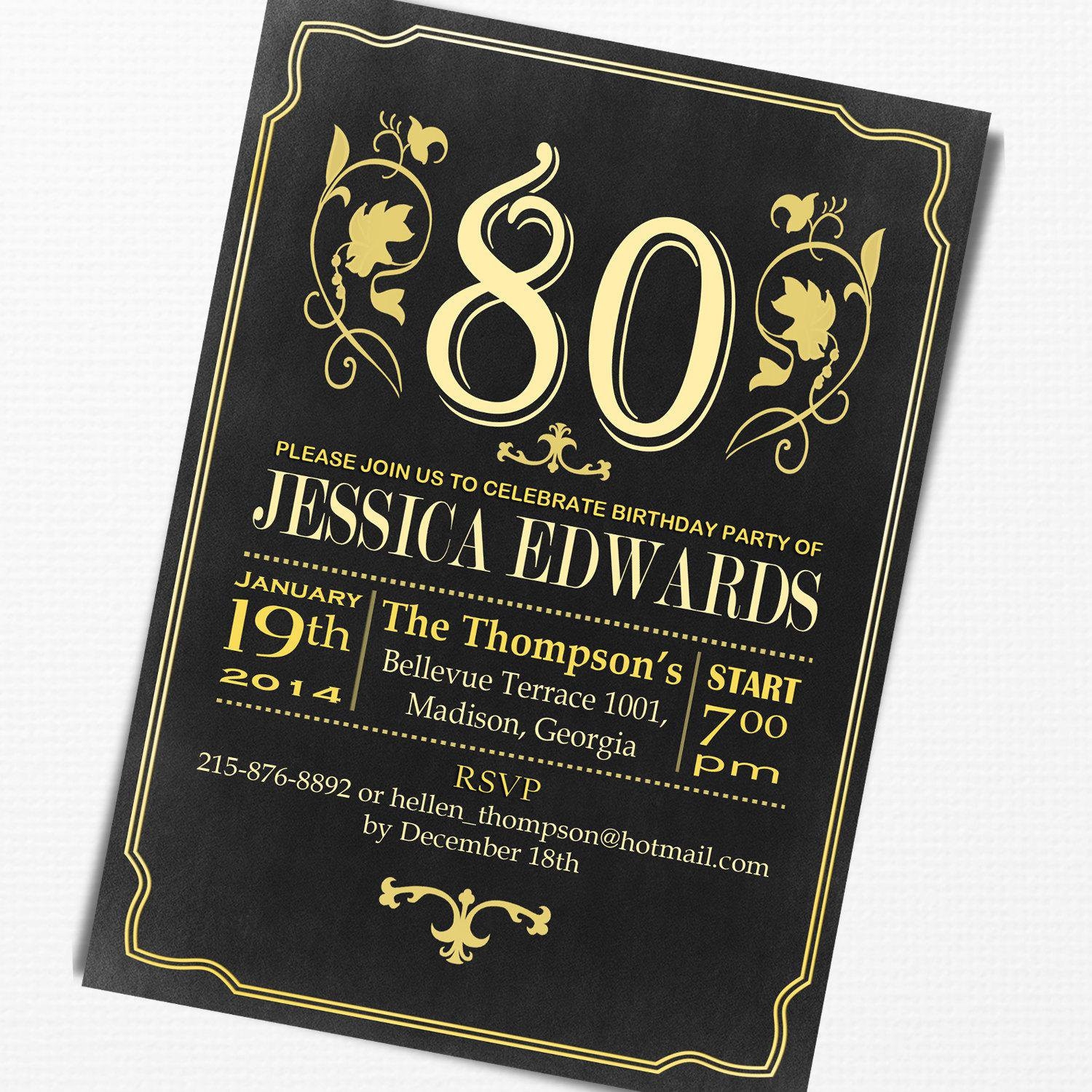 80Th Birthday Invitations Templates