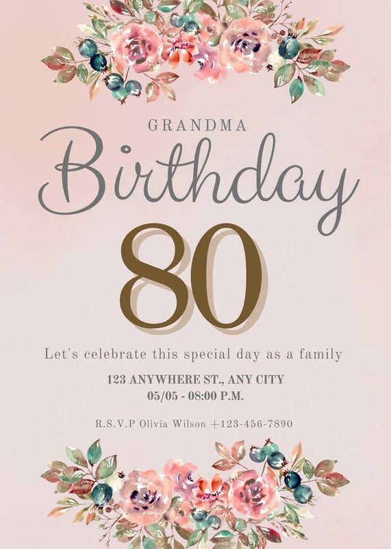 80Th Birthday Invites Templates Free Social Media Template