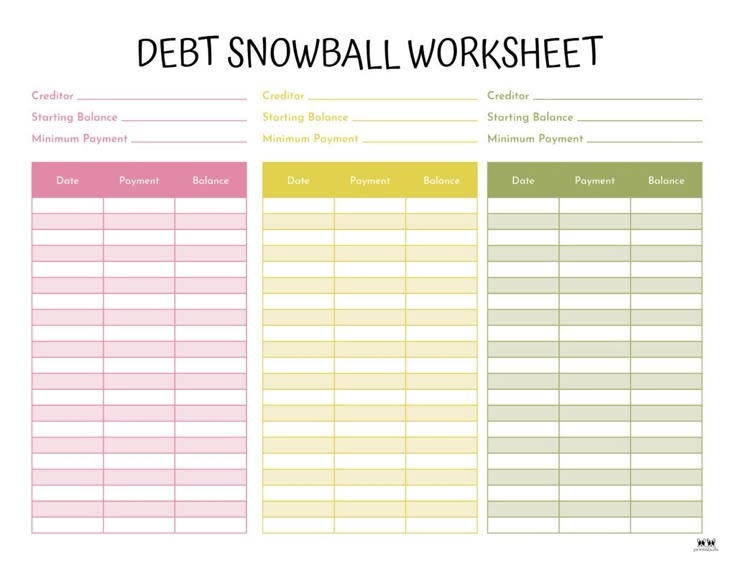 printable snowball debt worksheet pdf