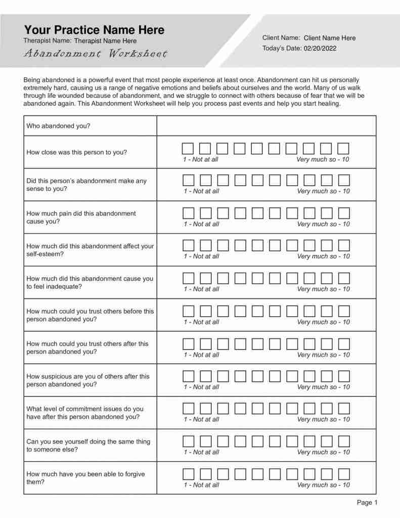Abandonment Worksheet PDF