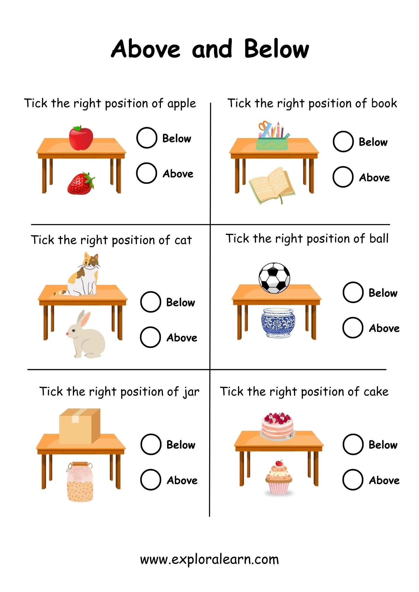 Above And Below Comparison Worksheets For Preschool And 